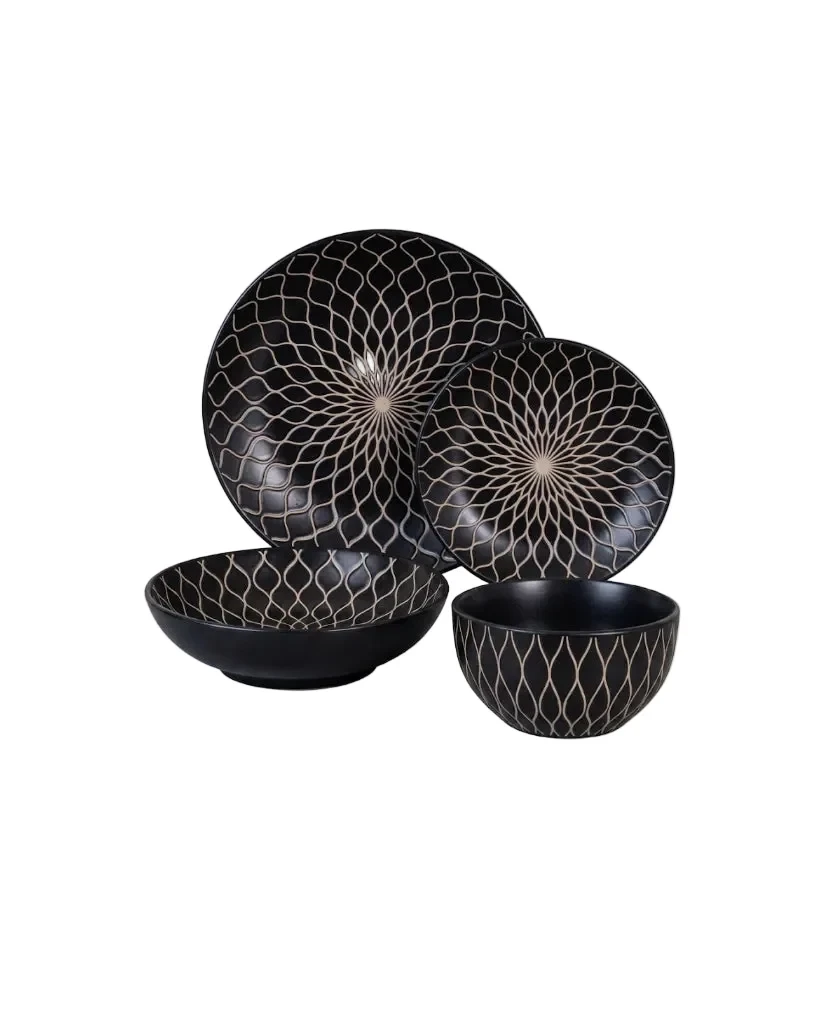 Dorsch Noir 24-Piece Stoneware Dinnerware Set | DH-09390